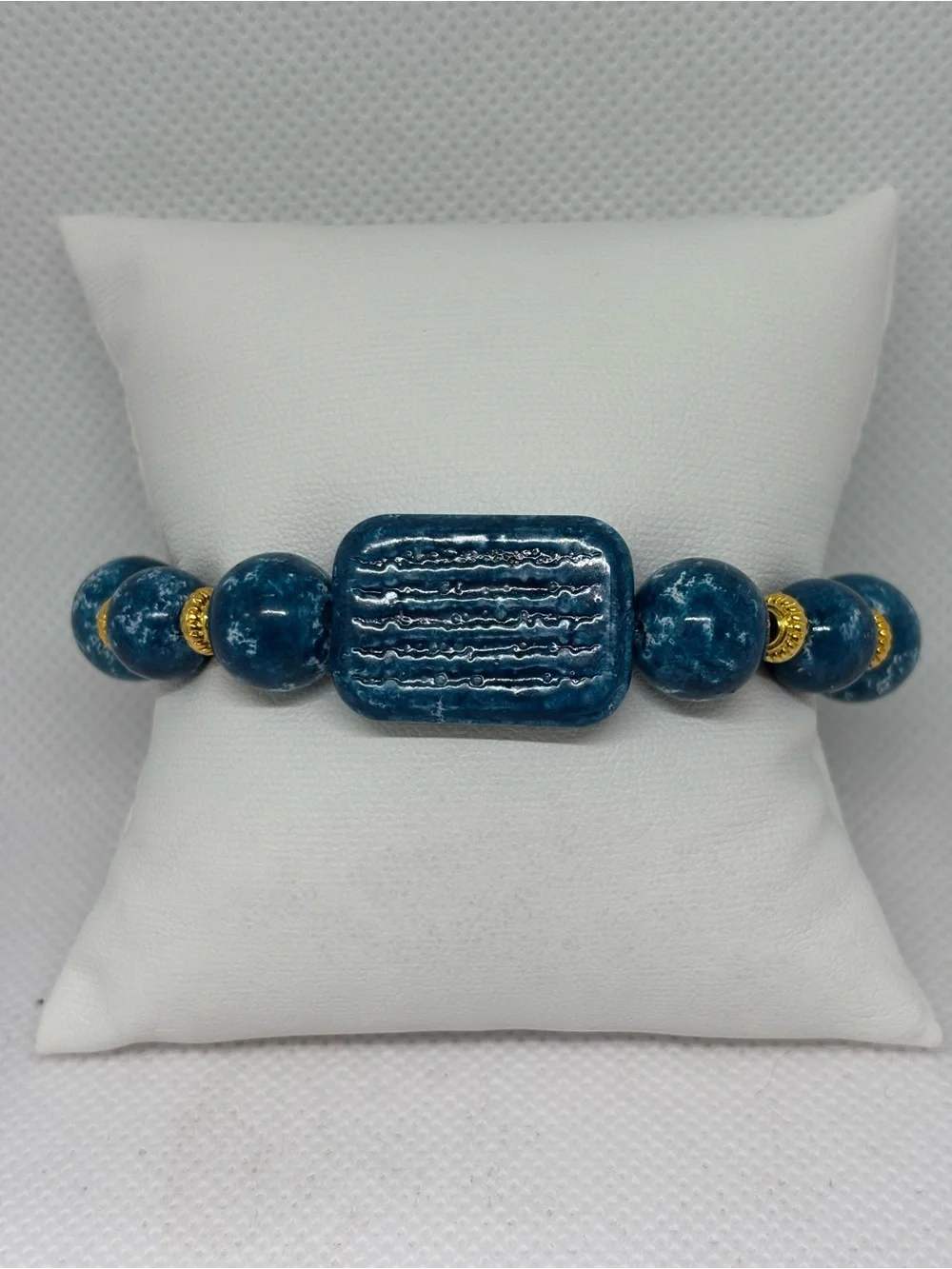 Hand Crafted  oil painting premium glass Bead Bracelet with Gold-tone Accents
